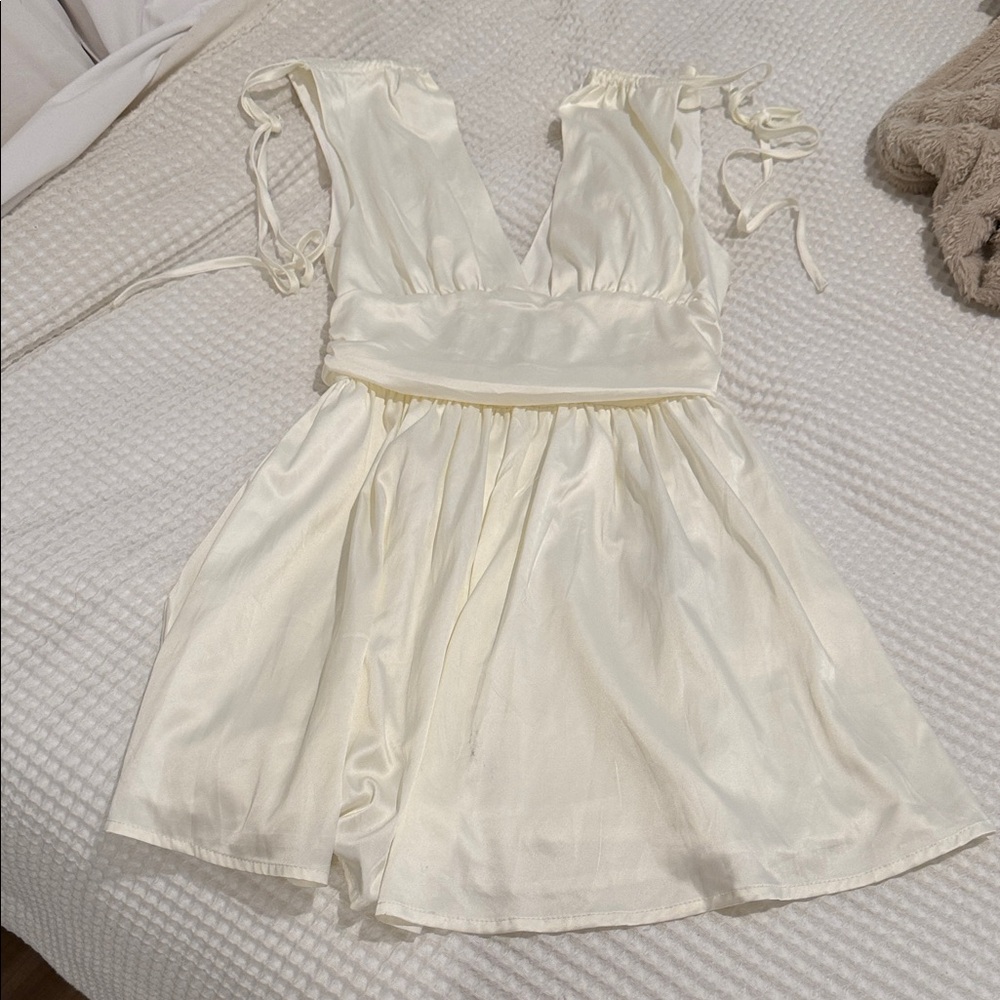 Shein ivory deep v neck with straps Sleeveless mini Dress